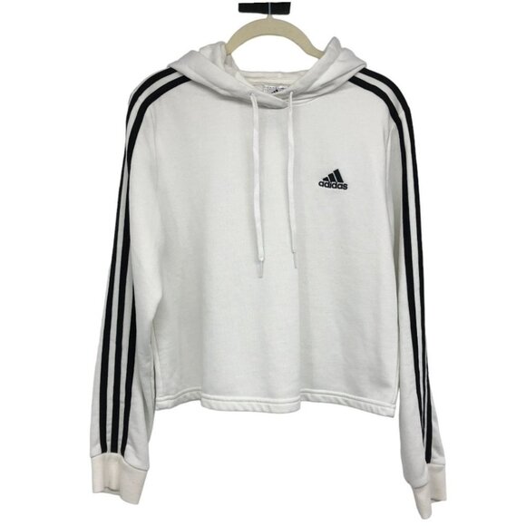 adidas White Essentials 3-stripes French Terry Crop Hoodie size S - Picture 2 of 16